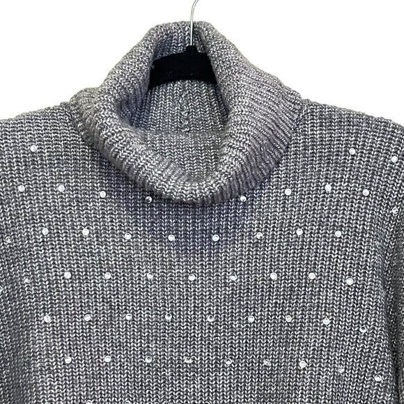 Steve Madden Gray Rhinestone Studded Knit Turtleneck Sweater Sz Small NEW - Picture 5 of 9